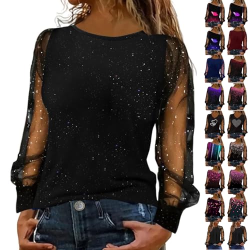 Damen Oberteile Elegant Festliche Oberteile Damen Glitzer Pullover Elegant Silvester Outfit Damenpullover Langarm Elegant Pailletten Shirt Silvester Outfit Damen Glitzer von Generisch