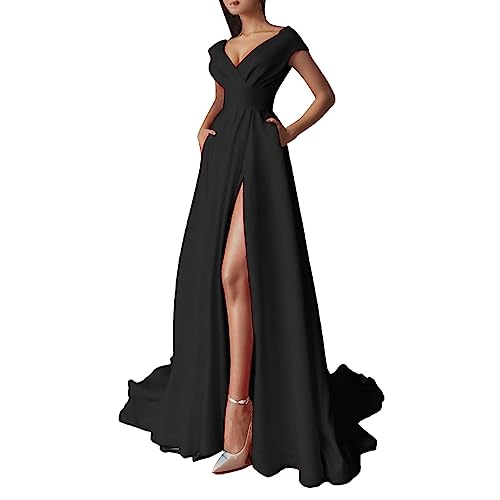 Damen Off Shoulder Satin Brautjungfernkleider Lang Split Elegant Formal Kleid Abendkleider A Linie Hochzeit Party Kleid Damen Off Shoulder Satin Brautjungfernkleider Lang Split Elegant Formal Kleid Abendkleider A Linie Hochzeit Party Kleid von Generisch