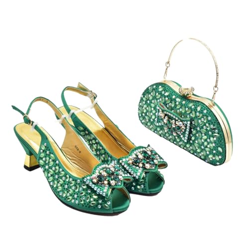 Damen Offene Zehen High Heels Freizeitschuhe Tasche Passendes Set Partyschuhe verziert mit großen Strasssteinen Sexy Sandalen Damen Offene Zehen High Heels Freizeitschuhe Tasche Passendes Set Partyschuhe verziert mit großen Strasssteinen Sexy Sandalen von Generisch