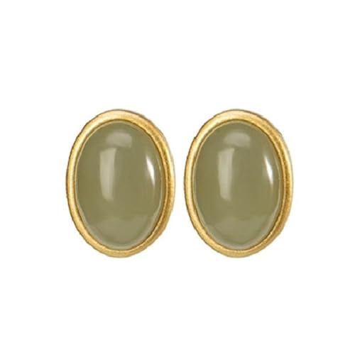 Damen Ohrringe, HetianJade Grüne Jade Ovale Ohrstecker, 925er Sterlingsilber Hypoallergener Schmuck Für Empfindliche Ohren, Geeignet Für Hochzeit, Geburtstag, Weihnachten, Frauen, Mädchen von Generisch