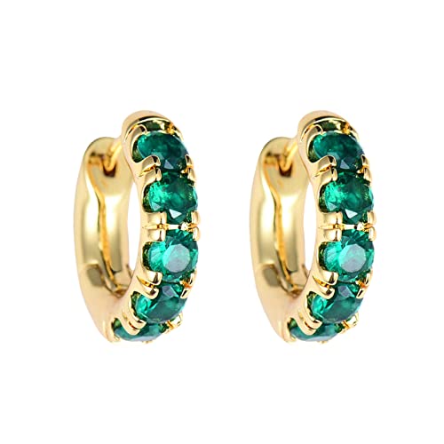 Damen Ohrringe Ohrstecker Ohrhänger Mode Verkupferte 14 Karat Gold Huggie Creolen für Frauen Mädchen Zirkon Cut Creolen Manschette Stud Makramee Ohrringe (Green, One Size) von Generisch