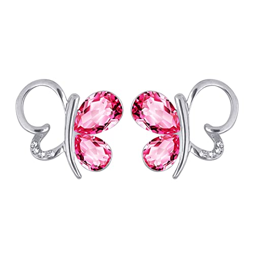 Damen Ohrringe Schmetterlings-geometrische Kristallschmuck-Ohrringe Premium-grüne Blatt-Ohrringe Halskette Und Ohrringe (Hot Pink, One Size) von Generisch