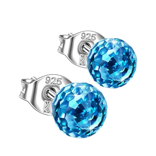 Damen Ohrringe Silber für empfindliche Ohren, farbenfrohe, funkelnde Ohrstecker für Frauen, Schmuck Geburtstage und Jubiläen, minimalistische Ohrringe, runde Ohrstecker, (Blue, One Size) von Generisch