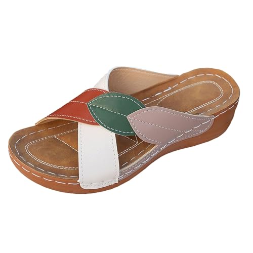 Damen Orthopädische Pantoletten Plateau Hausschuhe Leder Lässige Slides Keilsandalen Arch Support Outdoorsandalen Große Größe Freizeitschuhe Peeptoe Sandalette Wedge Heel Schlupfschuhe von Generisch
