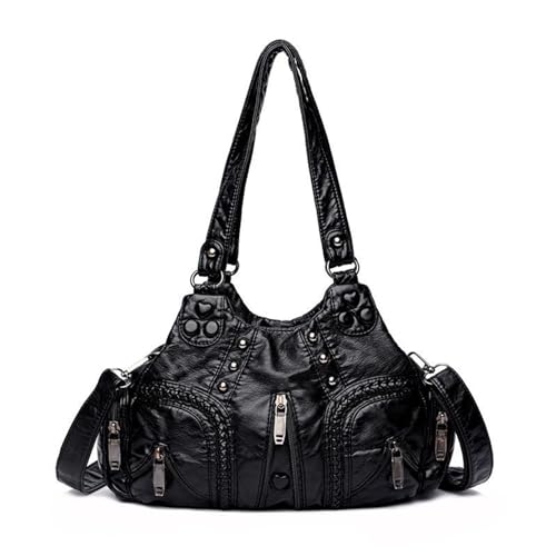 Damen Outdoor Weste Taschen Damen-Handtasche, großes Fassungsvermögen, kariert, Kontrastfarbe, mittleres, eine Schulter-Umhängetasche Laufjacke Damen Langarm Taschen (Black, 1) von Generisch