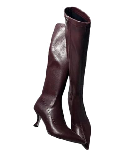 Damen Overknee-Stiefel, Stretch-Design, spitzer Zehenbereich, High Heels, modische lange Stiefel, Winterkleid, Schuhe, 2, 42 EU von Generisch