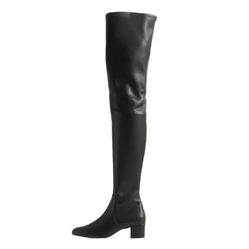 Damen Overknee-Stiefel, echtes Leder, elastisch, Oberschenkelhohe Stiefel, Größe L, Schwarz , 40.5 EU von Generisch