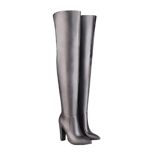 Damen Overknee-Stiefel, elegant, lässig, hoher Absatz, Party, Oberschenkelhohe Stiefel, silber, 40.5 EU von Generisch