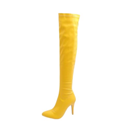 Damen Overknee-Stiefel, spitzer Zehenbereich, dünner Absatz, Urlaub, Pary, lässig, lange Stiefel, gelb, 42 EU von Generisch