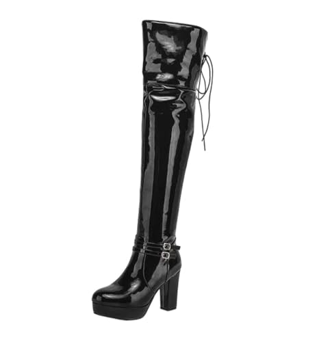 Damen Overknee-Stiefel Lackleder High Heels Plateau Seitlicher Reißverschluss Nachtclub Mode Party Winter Schuhe, Schwarz , 39.5 EU Damen Overknee-Stiefel Lackleder High Heels Plateau Seitlicher Reißverschluss Nachtclub Mode Party Winter Schuhe, Schwarz , 39.5 EU von Generisch