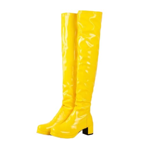 Damen Overknee-Stiefel aus Leder, dicker Absatz, warm, Büro, Party, lange Stiefel, gelb, 43.5 EU von Generisch