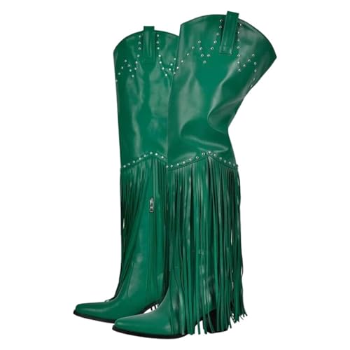 Damen Overknee-Stiefel mit Fransen, spitzer Zehenpartie und hohem klobigen Absatz für ein mutiges und modisches Statement, Cd231028f, 42.5 EU von Generisch