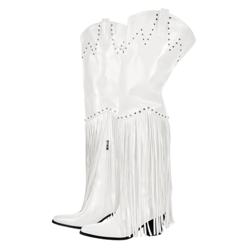 Damen Overknee-Stiefel mit Fransen, spitzer Zehenpartie und hohem klobigen Absatz für ein mutiges und modisches Statement, Cd231028h, 48 EU Damen Overknee-Stiefel mit Fransen, spitzer Zehenpartie und hohem klobigen Absatz für ein mutiges und modisches Statement, Cd231028h, 48 EU von Generisch