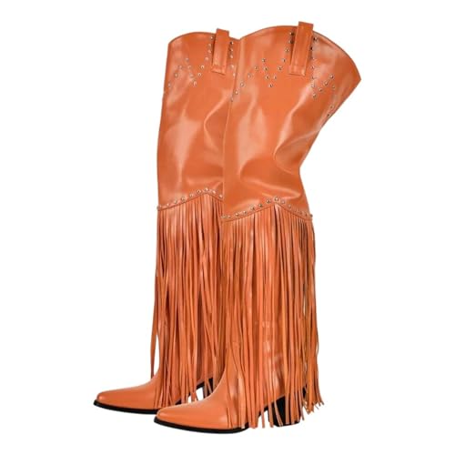 Damen Overknee-Stiefel mit Fransen, spitzer Zehenpartie und hohem klobigen Absatz für ein mutiges und modisches Statement, Cd231028o, 39 EU Damen Overknee-Stiefel mit Fransen, spitzer Zehenpartie und hohem klobigen Absatz für ein mutiges und modisches Statement, Cd231028o, 39 EU von Generisch