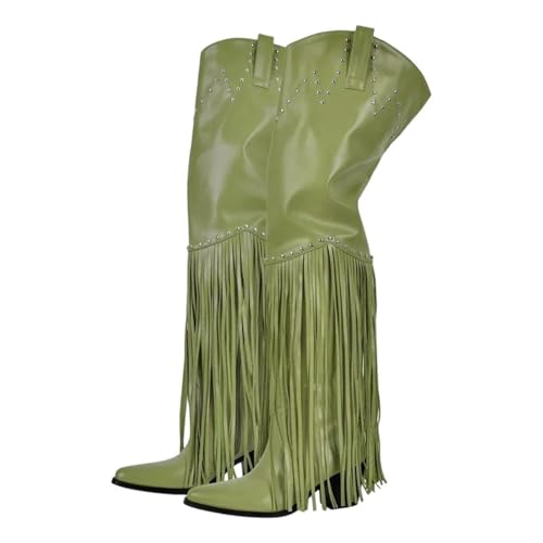 Damen Overknee-Stiefel mit Fransen, spitzer Zehenpartie und hohem klobigen Absatz für ein mutiges und modisches Statement, Cd231028p, 38 EU von Generisch