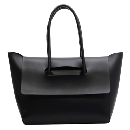 Damen PU Tote Bag Vintage Handtasche Casual Schultertasche Klappendesign Bequeme Dual Schultergurte Gilt für Büroarbeit, tägliche Geschäftsreisen, Wochenendausflüge, Schwarz , 41*13*24cm/16.14*5.11 von Generisch