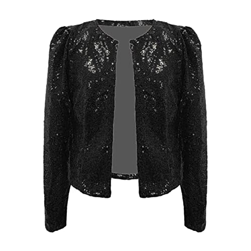 Damen Pailletten Cardigan Jacke Langarm Glitzer Bomberjacke Party Club Kurze Jacke Casual Mode Leicht Blazer Jacke Strickjacke Bolero Abendjacke Bluse Eleganter Blazer Kurz Oberteile Kurz Sakko von Generisch