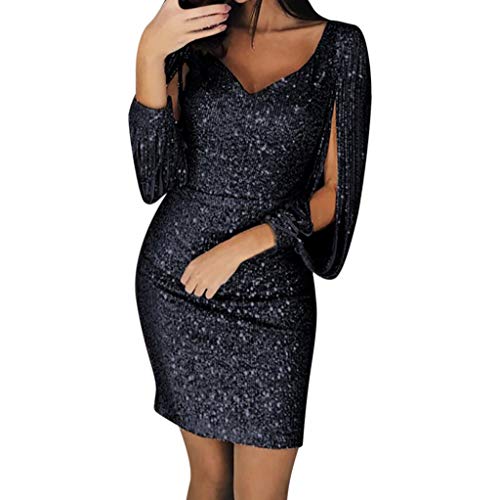 Damen Paillettenkleid Glitter Abend Rüschen Kurzarm Rundhalsausschnitt Cocktail Partykleider Glitzerkleid Ärmel Partykleid Moden Hohe Taille Wickelkleider von Generisch