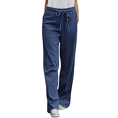 Damen-Palazzo-Hose, lockere Passform, einfarbig, hohe Taille, Kordelzug, dehnbar, weites Bein, Pyjamahose, fließende Sweatpants, #5488 Blau, M von Generisch