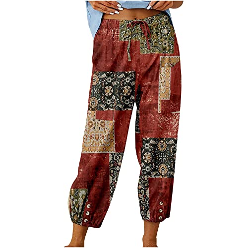 Damen Pant Lange Haremshose Schlupfhose Boho Strandhose Leicht Freizeithose Loose Blumenmuster Sommerhose Frauen Hose Straight Bein Hose Stoffhose mit Taschen Jogginghose Yogahose von Generisch