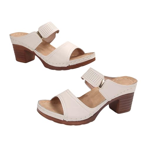 Damen Pantoffeln Dusch & Badeschuhe Für Mädchen Frauen Strand Slope Heel Hausschuhe Hohl Casual Hausschuhe Slope Bottom Schuhe Retro Sandalen Pantoletten Damen mit Fussbett Weich Slipper (Beige,39) von Generisch