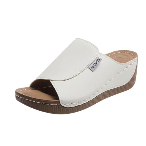 Damen Pantoletten Aus Leder Bequeme Keilsandalen Hausschuhe Plateau Ergonomische Rutschfeste Orthopädische Sandaletten Strand Sommerschuhe Elegante Schlappen Erwachsene Clogs Arbeitsschuhe von Generisch