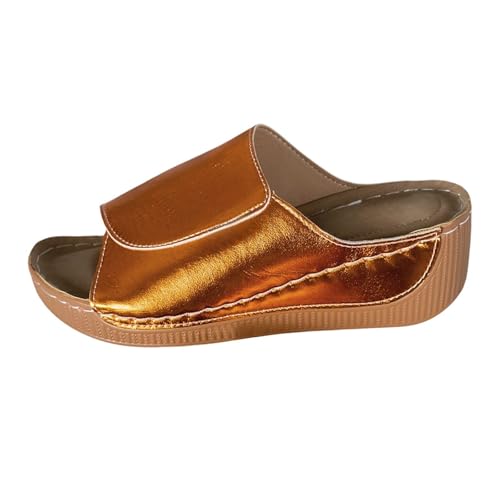 Damen Pantoletten Aus Leder Bequeme Keilsandalen Hausschuhe Plateau Ergonomische Rutschfeste Orthopädische Sandaletten Strand Sommerschuhe Elegante Schlappen Erwachsene Clogs Arbeitsschuhe von Generisch