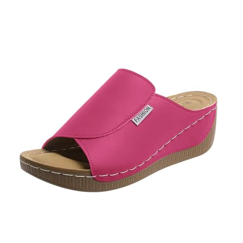 Damen Pantoletten Aus Leder Bequeme Keilsandalen Hausschuhe Plateau Ergonomische Rutschfeste Orthopädische Sandaletten Strand Sommerschuhe Elegante Schlappen Erwachsene Clogs Arbeitsschuhe von Generisch