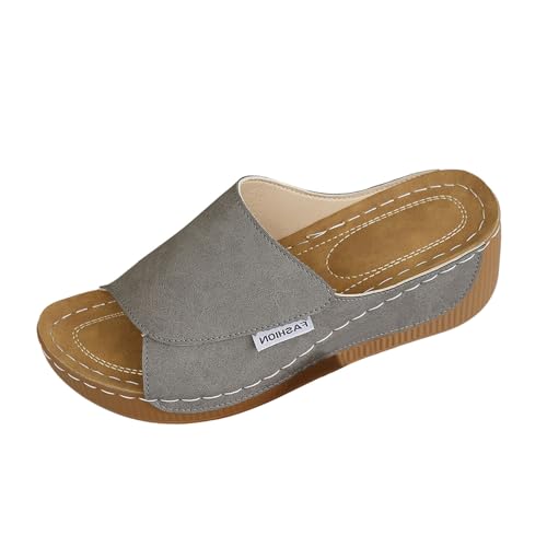 Damen Pantoletten Aus Leder Bequeme Keilsandalen Hausschuhe Plateau Ergonomische Rutschfeste Orthopädische Sandaletten Strand Sommerschuhe Elegante Schlappen Erwachsene Clogs Arbeitsschuhe von Generisch