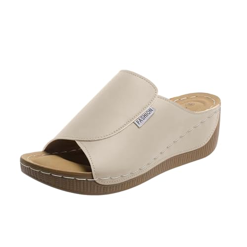 Damen Pantoletten Aus Leder Bequeme Keilsandalen Hausschuhe Plateau Ergonomische Rutschfeste Orthopädische Sandaletten Strand Sommerschuhe Elegante Schlappen Erwachsene Clogs Arbeitsschuhe von Generisch