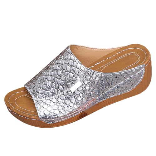 Damen Pantoletten Aus Leder Bequeme Keilsandalen Hausschuhe Plateau Ergonomische Rutschfeste Orthopädische Sandaletten Strand Sommerschuhe Elegante Schlappen Erwachsene Clogs Arbeitsschuhe von Generisch
