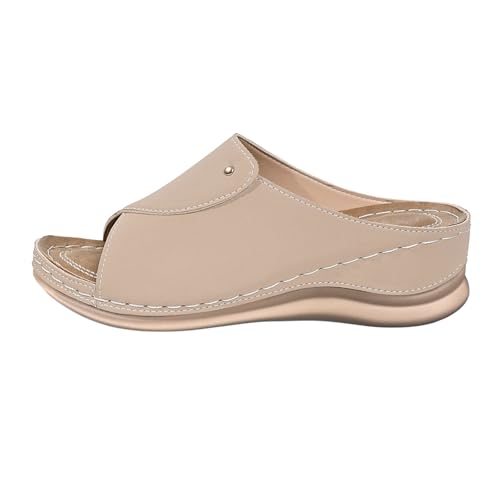 Damen Pantoletten Aus Leder Bequeme Keilsandalen Hausschuhe Plateau Ergonomische Rutschfeste Orthopädische Sandaletten Strand Sommerschuhe Elegante Schlappen Erwachsene Clogs Arbeitsschuhe von Generisch
