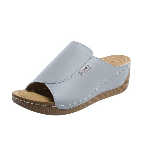Damen Pantoletten Aus Leder Bequeme Keilsandalen Hausschuhe Plateau Ergonomische Rutschfeste Orthopädische Sandaletten Strand Sommerschuhe Elegante Schlappen Erwachsene Clogs Arbeitsschuhe von Generisch