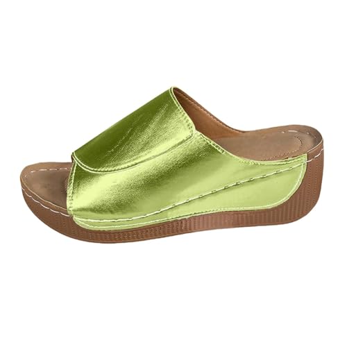 Damen Pantoletten Aus Leder Bequeme Keilsandalen Hausschuhe Plateau Ergonomische Rutschfeste Orthopädische Sandaletten Strand Sommerschuhe Elegante Schlappen Erwachsene Clogs Arbeitsschuhe von Generisch