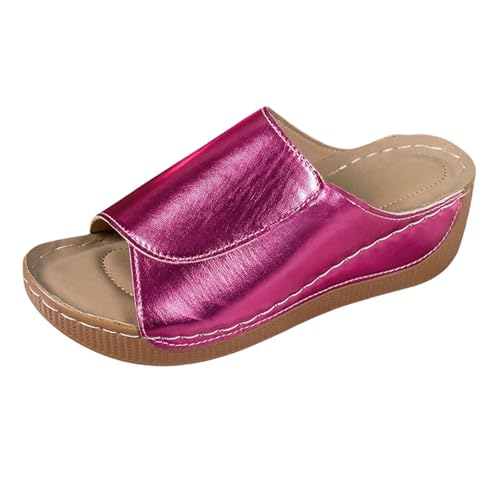 Damen Pantoletten Aus Leder Bequeme Keilsandalen Hausschuhe Plateau Ergonomische Rutschfeste Orthopädische Sandaletten Strand Sommerschuhe Elegante Schlappen Erwachsene Clogs Arbeitsschuhe von Generisch