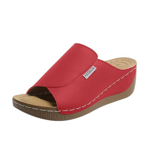 Damen Pantoletten Aus Leder Bequeme Keilsandalen Hausschuhe Plateau Ergonomische Rutschfeste Orthopädische Sandaletten Strand Sommerschuhe Elegante Schlappen Erwachsene Clogs Arbeitsschuhe von Generisch