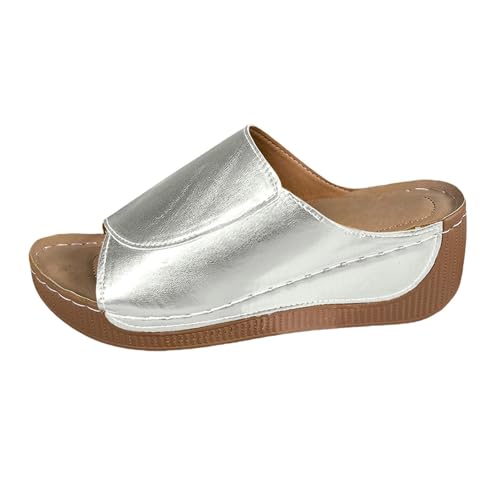 Damen Pantoletten Aus Leder Bequeme Keilsandalen Hausschuhe Plateau Ergonomische Rutschfeste Orthopädische Sandaletten Strand Sommerschuhe Elegante Schlappen Erwachsene Clogs Arbeitsschuhe von Generisch