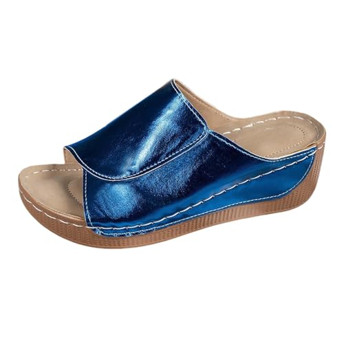 Damen Pantoletten Aus Leder Bequeme Keilsandalen Hausschuhe Plateau Ergonomische Rutschfeste Orthopädische Sandaletten Strand Sommerschuhe Elegante Schlappen Erwachsene Clogs Arbeitsschuhe von Generisch
