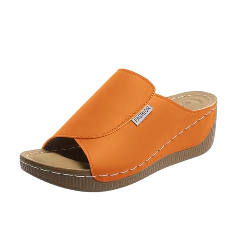 Damen Pantoletten Aus Leder Bequeme Keilsandalen Hausschuhe Plateau Ergonomische Rutschfeste Orthopädische Sandaletten Strand Sommerschuhe Elegante Schlappen Erwachsene Clogs Arbeitsschuhe von Generisch