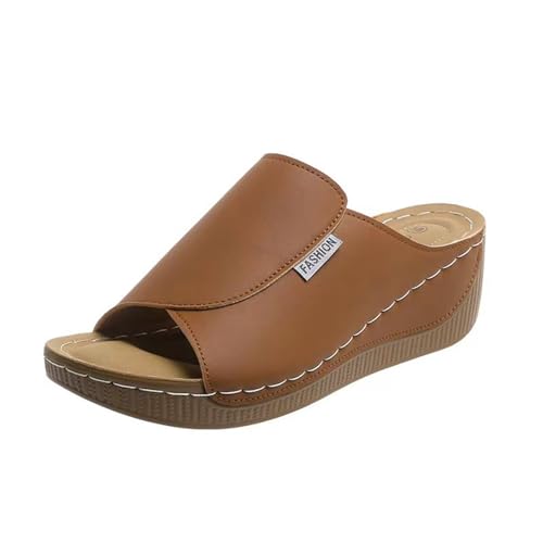 Damen Pantoletten Aus Leder Bequeme Keilsandalen Hausschuhe Plateau Ergonomische Rutschfeste Orthopädische Sandaletten Strand Sommerschuhe Elegante Schlappen Erwachsene Clogs Arbeitsschuhe von Generisch