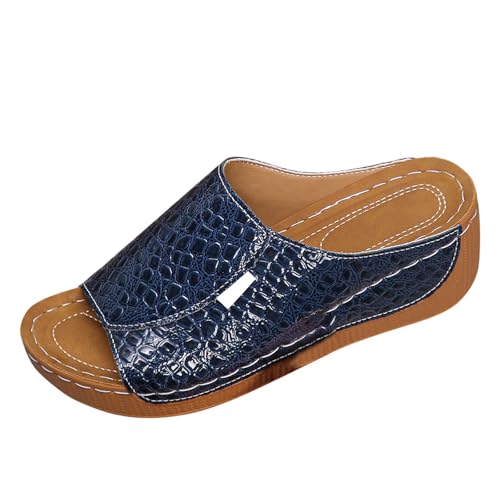 Damen Pantoletten Aus Leder Bequeme Keilsandalen Hausschuhe Plateau Ergonomische Rutschfeste Orthopädische Sandaletten Strand Sommerschuhe Elegante Schlappen Erwachsene Clogs Arbeitsschuhe von Generisch