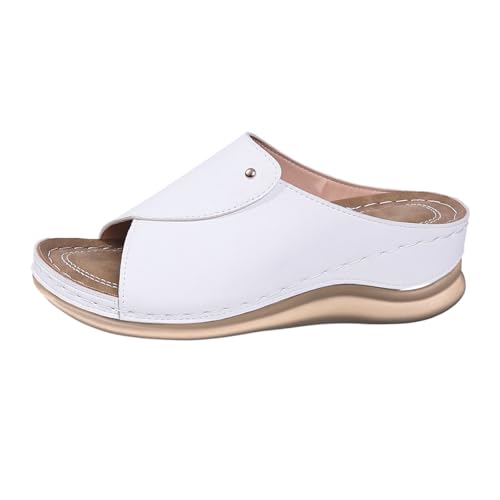 Damen Pantoletten Aus Leder Bequeme Keilsandalen Hausschuhe Plateau Ergonomische Rutschfeste Orthopädische Sandaletten Strand Sommerschuhe Elegante Schlappen Erwachsene Clogs Arbeitsschuhe von Generisch