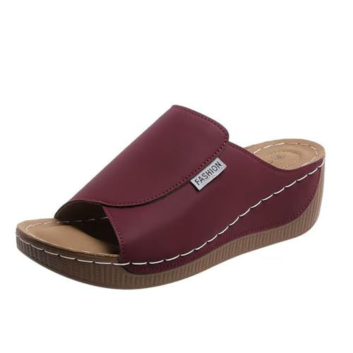 Damen Pantoletten Aus Leder Bequeme Keilsandalen Hausschuhe Plateau Ergonomische Rutschfeste Orthopädische Sandaletten Strand Sommerschuhe Elegante Schlappen Erwachsene Clogs Arbeitsschuhe von Generisch