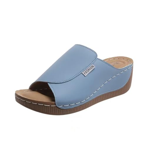 Damen Pantoletten Aus Leder Bequeme Keilsandalen Hausschuhe Plateau Ergonomische Rutschfeste Orthopädische Sandaletten Strand Sommerschuhe Elegante Schlappen Erwachsene Clogs Arbeitsschuhe von Generisch
