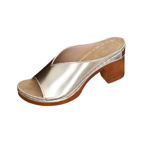 Damen Pantoletten mit Absatz Fischmaul Offener Zehenbereich Pantoletten Kunstleder Clogs Slip On Anti-Rutsch Clogs Gepolsterte Hausschuhe Elegante Damen Elegante Sandalen Sommer Strand Hausschuhe Damen Pantoletten mit Absatz Fischmaul Offener Zehenbereich Pantoletten Kunstleder Clogs Slip On Anti-Rutsch Clogs Gepolsterte Hausschuhe Elegante Damen Elegante Sandalen Sommer Strand Hausschuhe von Generisch