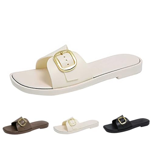 Damen Pantoletten mit Absatz Kuschelige Hausschuhe Damen Schlappen Casual Slip On Offener Zehen Schlupfsandalen Sommer Sandaletten Lässige Strandschuhe Flach Strandlatschen Leicht Strandsandals von Generisch