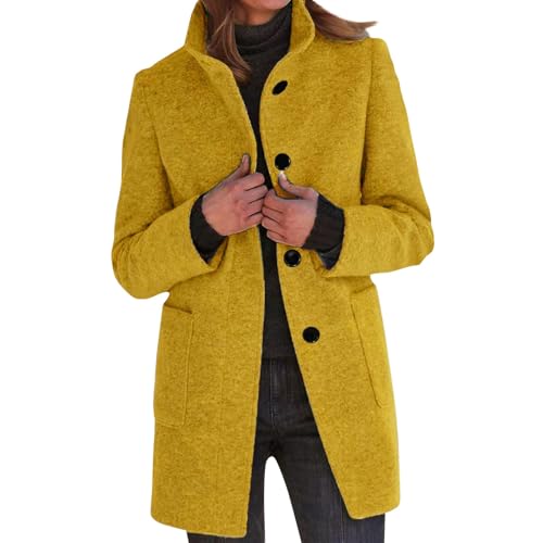 Damen Parka Übergangsmantel Warm Wollmantel Lang Tailliert Wintermantel Herbstmantel Teddy Mantel Gelb M von Generisch