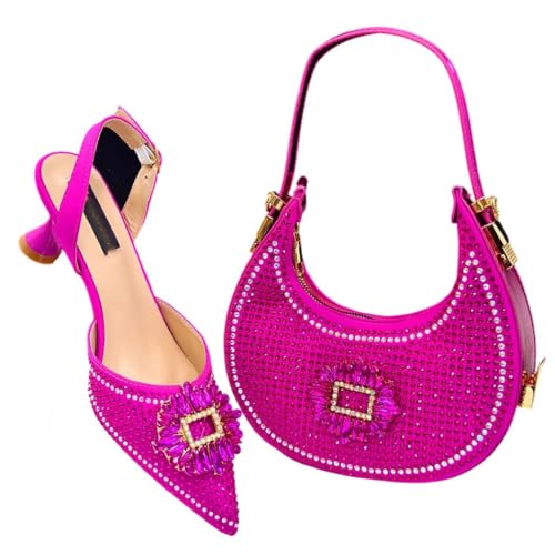 Damen Party Schuh und Handtasche Set Italienisches Design High Heels mit passender Tasche für afrikanische Hochzeiten, fuchsia, 42 EU von Generisch