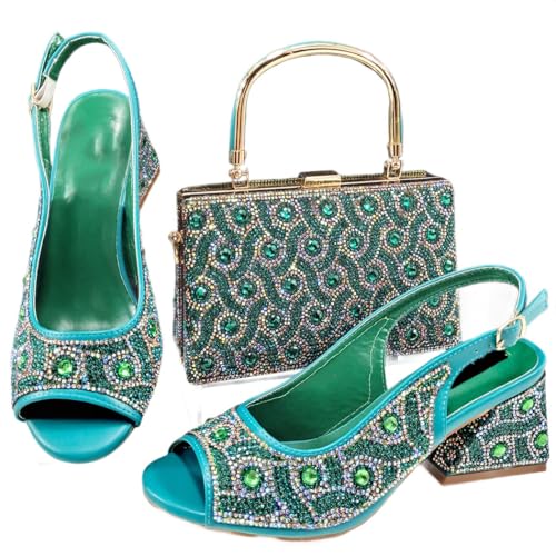 Damen Peep Toe Heels Taschen Set mit Strass für Party Hochzeit, En8, 42 EU von Generisch