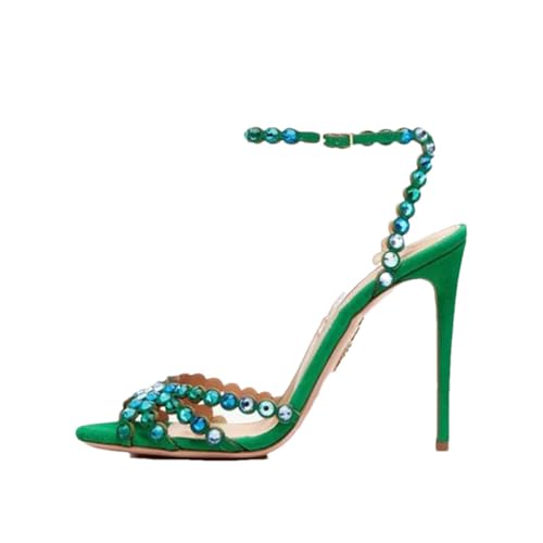 Damen Peep Toe Strass verziert schmales Band Sandalen High Heels Spaghetti Riemchen Schuhe, Siehe Abbildung, 41 EU von Generisch